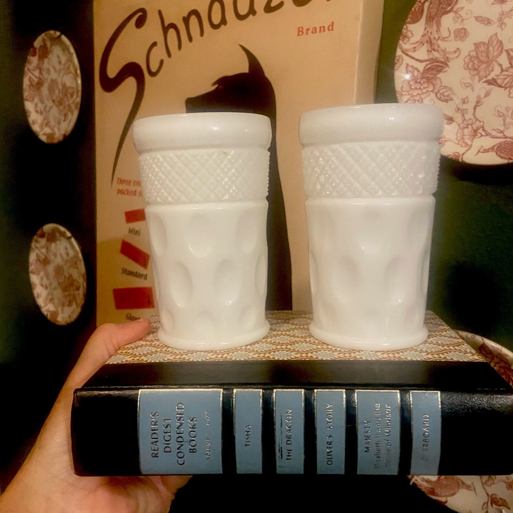 Vintage milk glass tumblers 5” set of 2